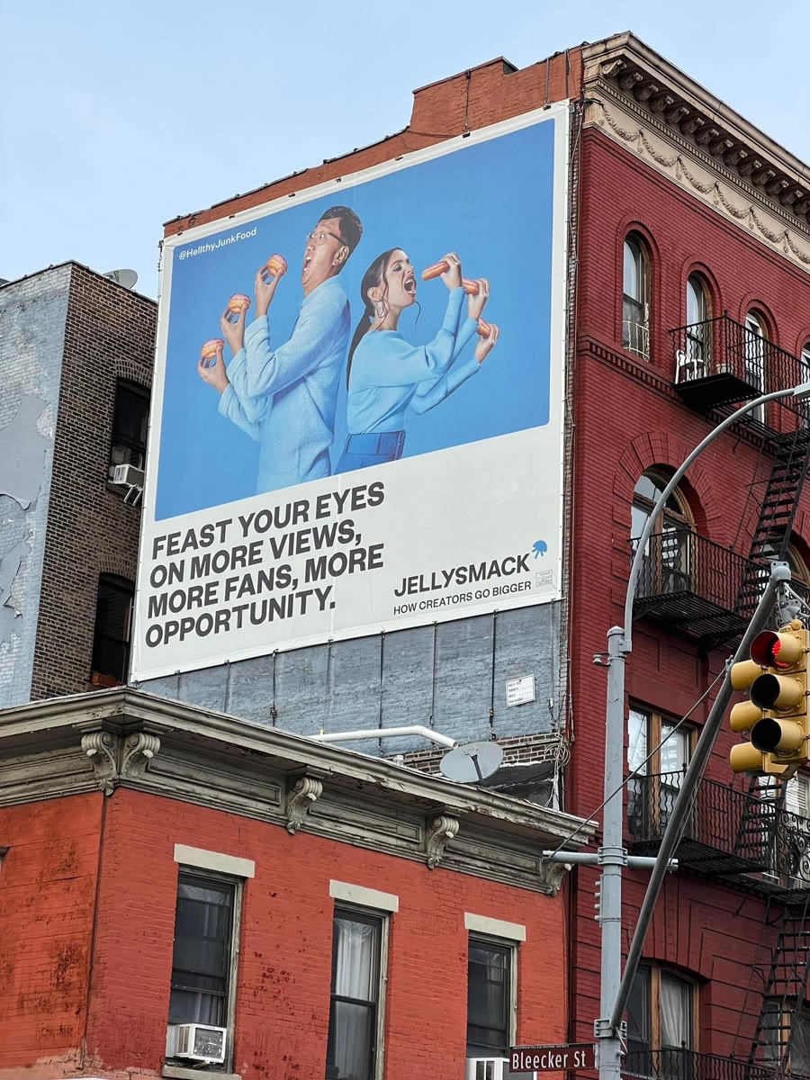 The Jellysmack billboard, up on a building